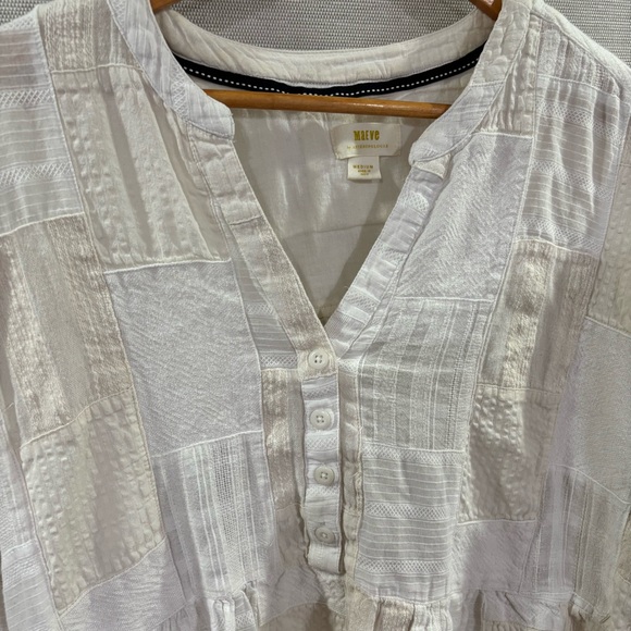 Maeve by Anthropology Zoe Swing Peplum Top Patchwork Cream White Size Medium - Picture 4 of 7